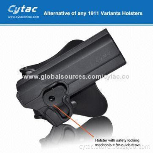 1911 pistol holster, polymer, designed with release button, soft silicone paddle